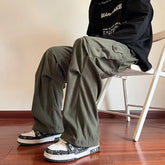 Hearujoy New Corduroy Cargo Pants Men Y2K Vintage Baggy Wide-leg Trousers Straight Casual High Street Army Green Pantalones Hombre